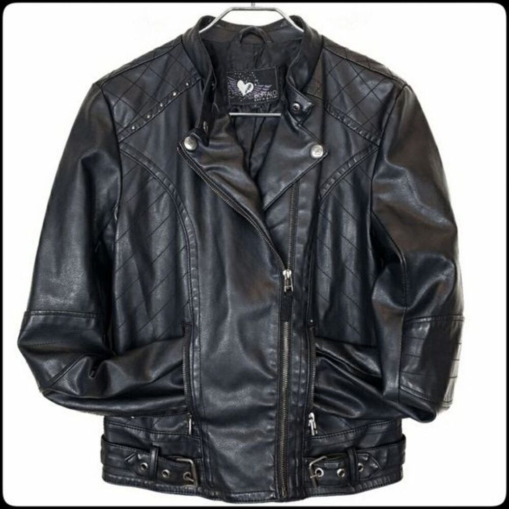 Buffalo David Bitton Vegan Leather Bomber Biker Studded Jacket Size: Small